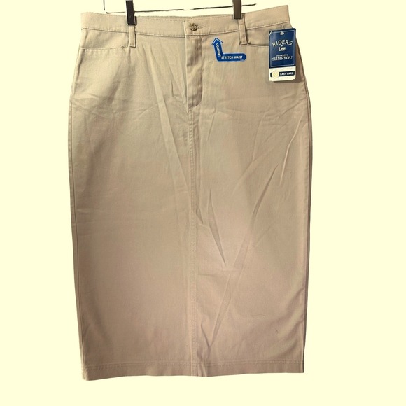 Riders by Lee Dresses & Skirts - Riders by Lee Womens Khaki Pencil Midi Skirt Comfort Stretch Waist 12M W403516